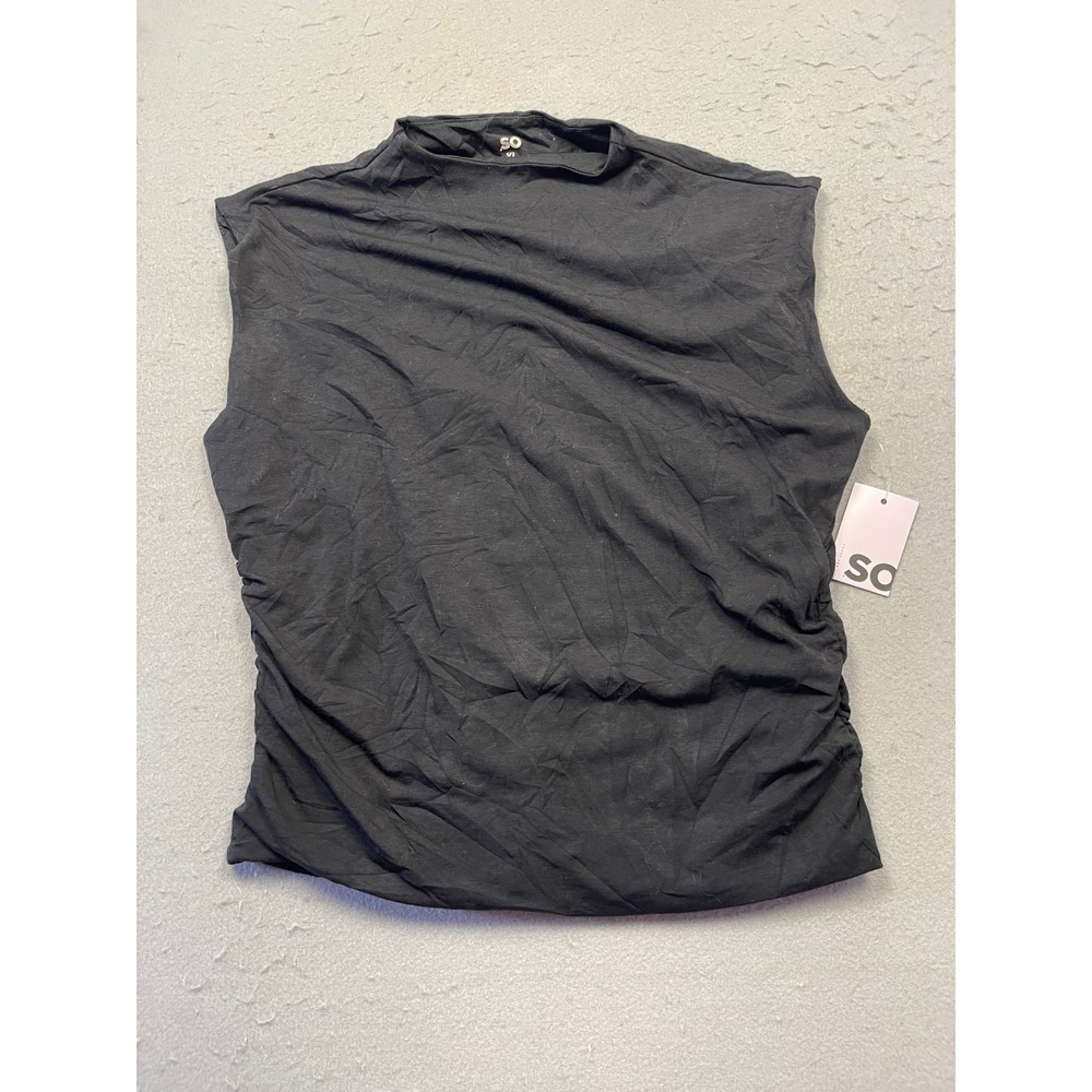 SO Sleeveless Mock Neck Ruched Side Top Black XL Womens